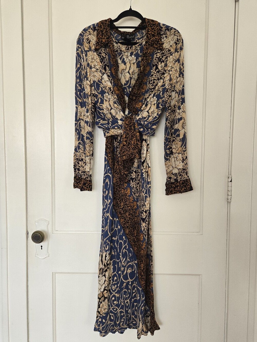 Vintage Carole Little 2 Piece Maxi Dress Button Down Shirt Set Large Rayon